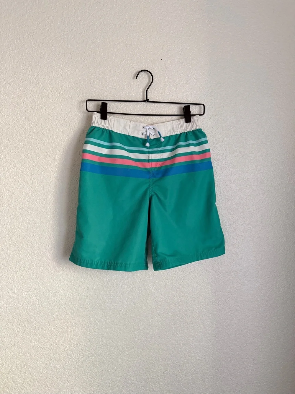 Mini Boden Boys Striped Board Short Swim Trunks 11-12 Tropical Green